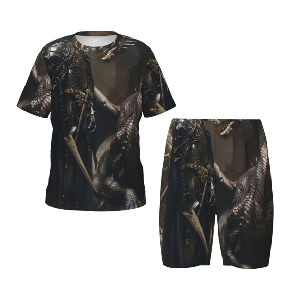 Cauagu Medieval Knight And Dragon for Kid's Short-Sleeved Pajamas Set, Summer Short Set for Children Round Neck Pjs Set 2pcs Perfect for Little Boys Girls-4X-Large