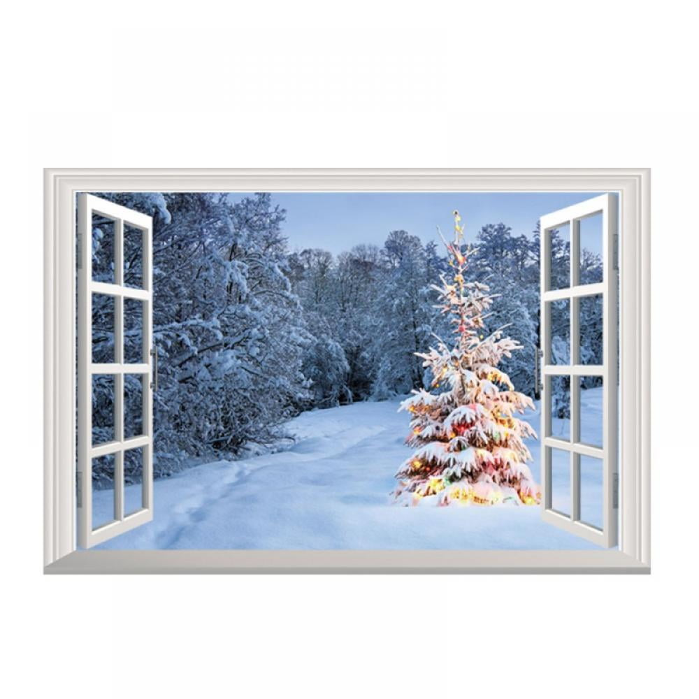 3D Christmas Door Decal Sticker-Christmas Tree Door Stickers Decor Door Wall Mural Wallpaper Removable Door Cover Decoration Vinyl Wall Stickers for Door