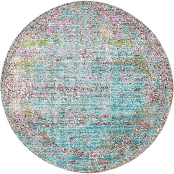 Unique Loom Indoor Round Abstract Traditional Area Rugs Blue, 6' 0 x 6' 0 Round