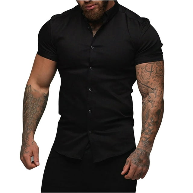Chemises pour Hommes Manches Courtes Hommes Décontracté Uni Coupe Ajustée Col Rabattu Bouton Chemise d'Affaires à Manches Courtes Chemises en Lin pour Hommes Manches Courtes Chemises pour Hommes Manches Courtes Décontracté
