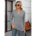 thumbnail image 4 of Tops TICTICMISS para mujer, manga 3/4, cuello en V, holgados, gris, 4 of 6