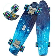 EPCTEK Skateboards Complete 22 Inch Mini Cruiser Retro Skateboard for Kids Boys Youths Beginners （Starry Blue）