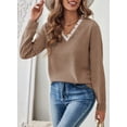 thumbnail image 2 of DOKOTOO Womens Blouses Lace Trim V Neck Waffle Knit Tops Long Sleeve Casual Loose Fit Work Office Shirts S-2XL, 2 of 8
