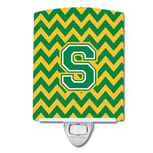 Carolines Treasures CJ1059-SCNL Letter S Chevron Green & Gold Ceramic Night Light