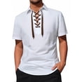 thumbnail image 2 of Rggeeun Men'S T-Shirt Solid Color With Drawstring Henley Short Sleeve Collar Knit Lightweight For Club Party Casual Tops,White,Xxxl, 2 of 9