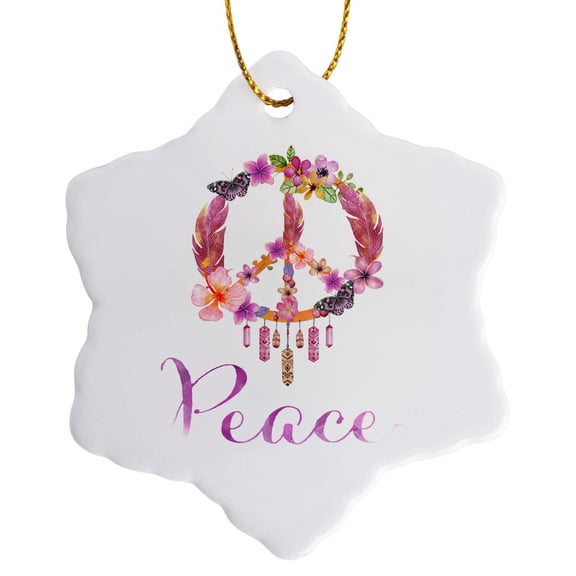 3drose, Peace Symbol Dream Catcher Peace Typography, 3 inch Snowflake Porcelain Ornament