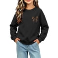 thumbnail image 6 of Fall Hoodless Sweatshirts for Girl Loose Leopard Bow Printed Long Sleeve Crew Neck Solid Color Fashion Casual Pullover Tops Black 01 11-12 Years, 6 of 7