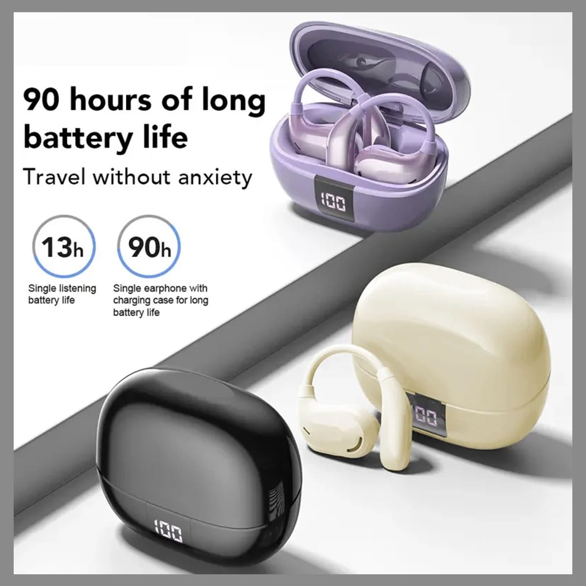 Hi-Fi Sports Bluetooth 5.4 Ear Hook Headphones With Noise Cancelling & Ai Translation, XT66 Sports Bluetooth 5.4 Ear Hook Headphones, 90 Hrs, IPX5 Waterproof Earphone For Workout/Running (Black)