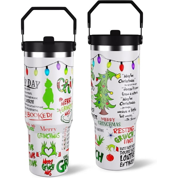 30 oz Christmas Stainless Steel Tumbler with Flip Straw & Handle, Funny Christmas Cup Insulated Coffee Travel Mugs Water Bottle Christmas Gifts for Adult Women Men