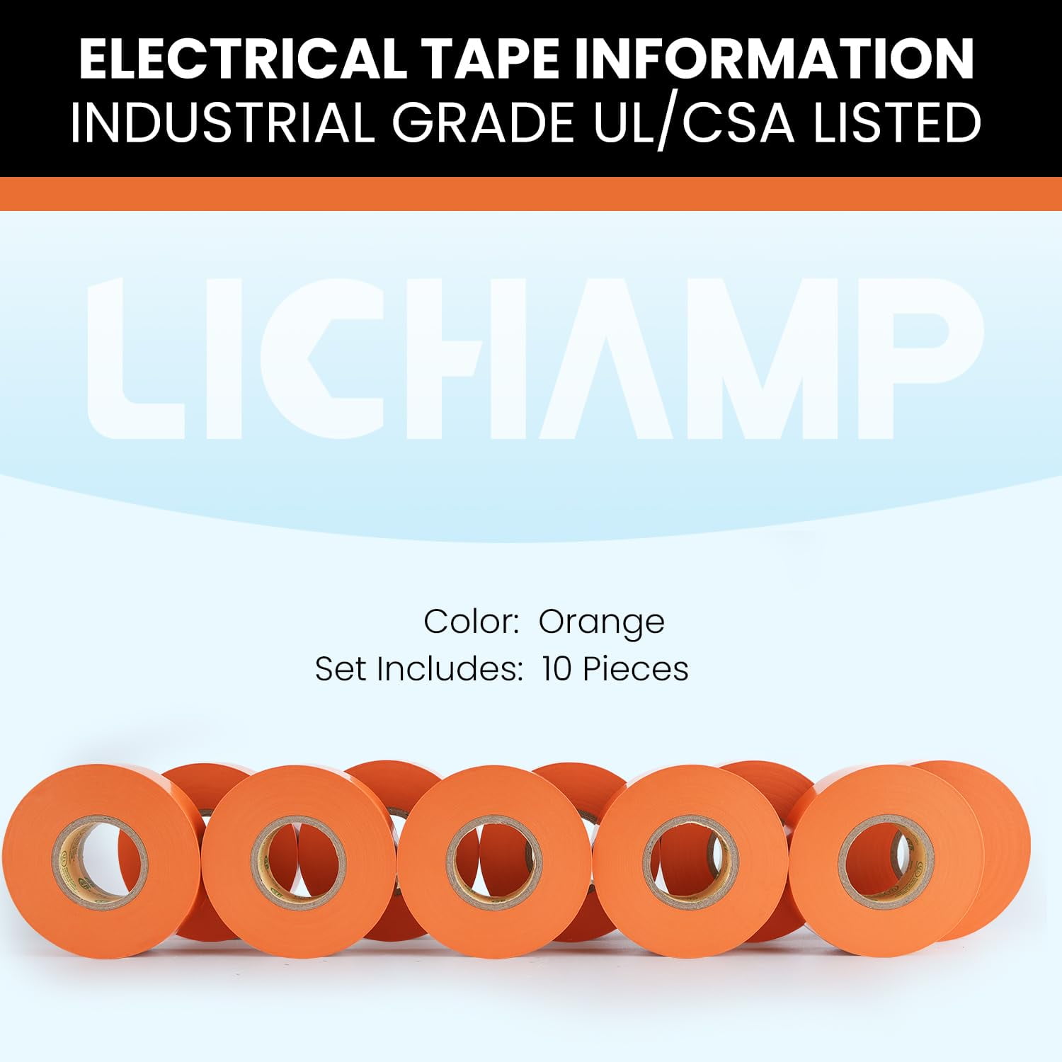 10-Pack Orange Electrical Tape Water of, 3/4 in x 66ft, Industrial Grade UL/CSA Listed High Temp Electrical Tape Orange Electric Super Vinyl
