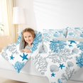 thumbnail image 3 of Castle Fairy Minimal Line Coral Shell Tile Twin Comforter Sets 2pcs,Blue Starfish Monochrome Seamless Print Bedding Set,Navy White,Grey Reversible,1 Comforter and 1 Pillowcase, 3 of 6