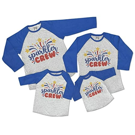 

7 ate 9 Apparel Matching Family 4th of July Shirts - Fireworks Sparkler Crew Blue Shirt 6 Months