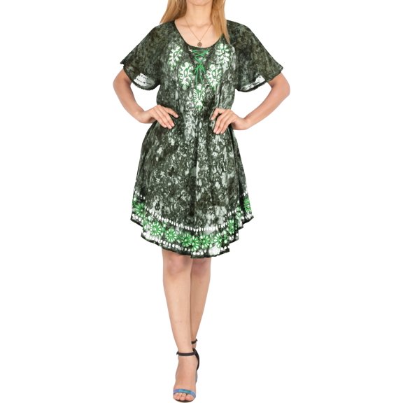 HAPPY BAY Women's Summer Plus Size Tunics House Wear Dresses L-XL Olive, Tie Dye