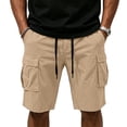 thumbnail image 5 of CCRFTGI Men's Casual Cargo Shorts Drawstring Elastic Waist Shorts Summer Work Shorts with Pockets Khaki L, 5 of 6