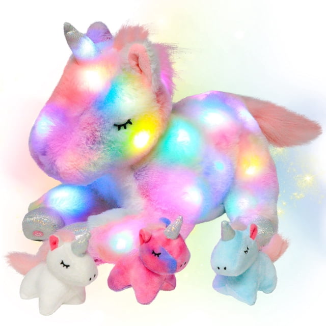 Unicornio de peluche LED Hopearl con 3 unicornios bebés