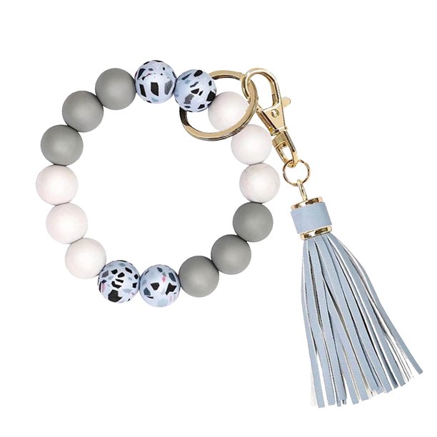 Llavero Pulsera De Silicona Con Borla De Cuero Para Muñeca, Llavero De Silicona Con Cuentas Para Mujeres Y Niñas, Blanco, Rosa, Azul Y Verde