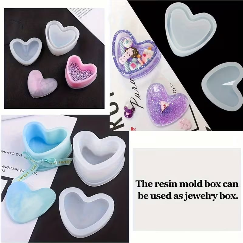 3 piece epoxy resin mold set, silicone jewelry box mold, heart shape & square, bendable storage container DIY hand making tools