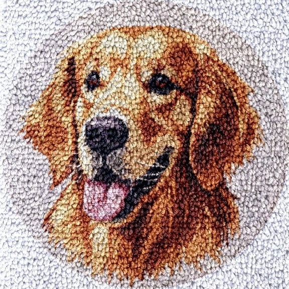 Golden Retriever Latch Hook Rug kits Color Printed Crochet Yarn Needlework DIY Hooking Latch Kit Carpet Embroidery Rug Cover Mat for Christmas Chair Cushion Floor Decoration 43x43cm(3)