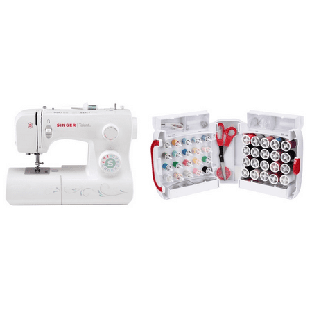 Singer 3321 Sewing Machine with Automatic Needle Threader, 23 Stitches and 4-Step Buttonhole & Singer 166 Sew Essentials Storage System 166 pc Sewing Kit with Storage (Best Sewing Machine For Thick Layers)