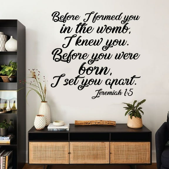 Bible Verse Jeremiah 1:5 Before I Formed You In The Womb I Knew You Before You Were Born Cursive Vinyl Wall Decal Decoration Wall Sticker For Home Room Bedroom Living Room Wall DesignSize(10x10 inch)