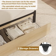Full Bed Frame with Rattan Headboard, Platform Bed Frame, Mid Century Bed Frame with 2 Storage Drawers, Large Under-Bed Space, No Box Spring Needed, Easy Assembly