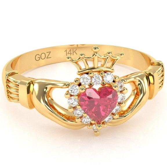 Claddagh Pink Tourmaline Diamond Ring In Solid 14k Yellow Gold