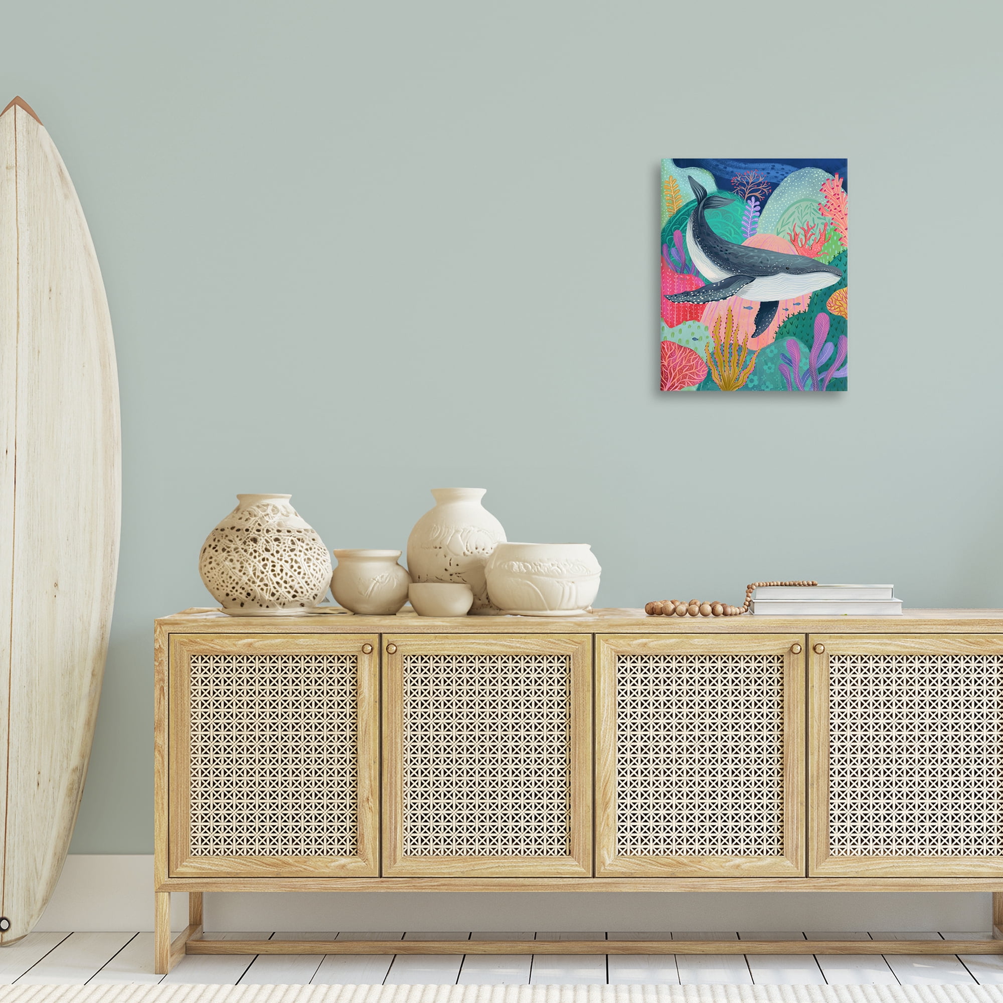 Stupell Industries Bright Whale & Sea Coral Nautical & Beach Painting Wrapped Canvas Art Print Wall Art, 16 x 20