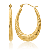 14K Solid Yellow Gold Twisted Oval Medium Hoop Earrings