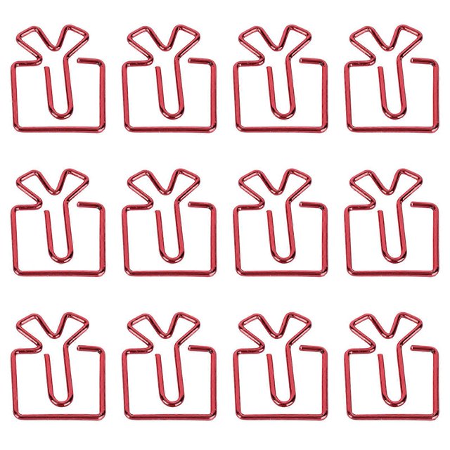 12 Pcs Creative Paper Clip Kit Red Gift Box Shaped Bookmark Cute Paperclips Set