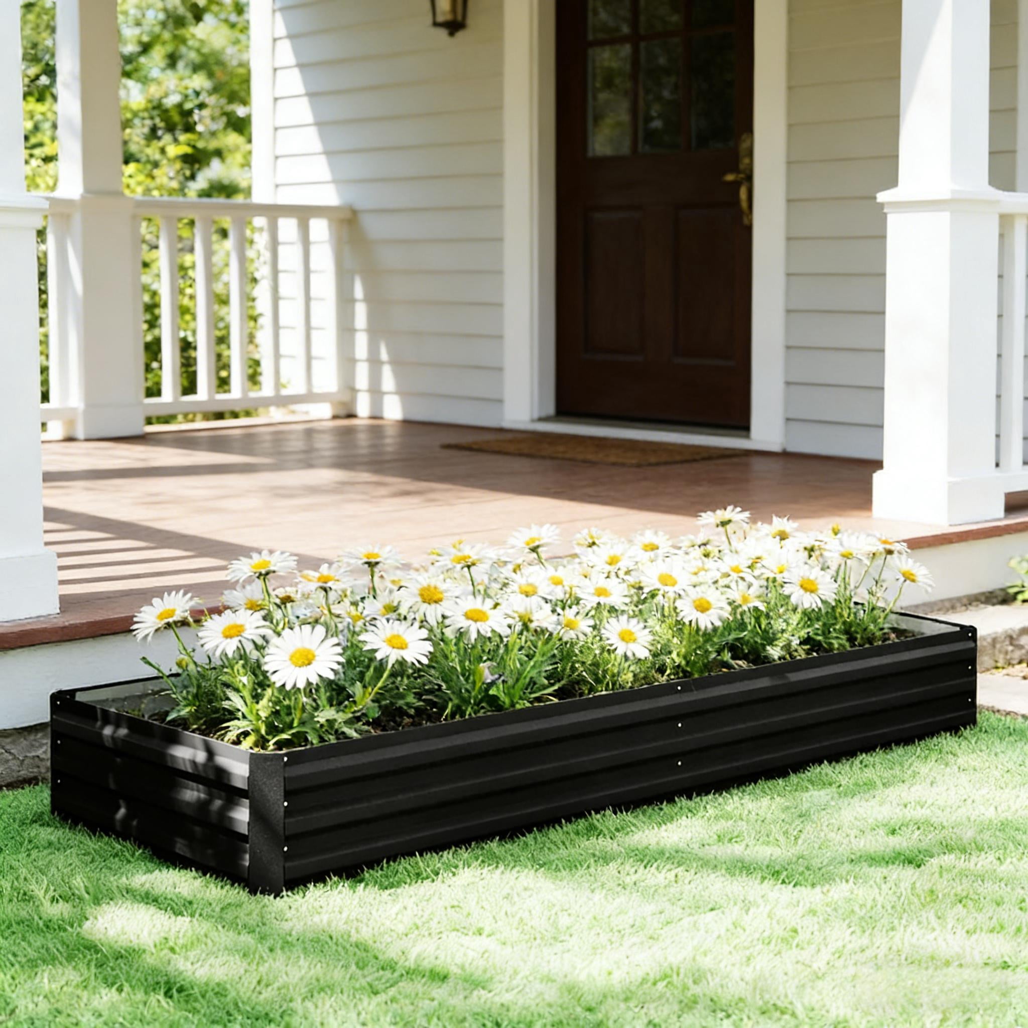 Galvanized Steel Raised Garden Bed Outdoor Planter Box for Flowers Succulents Vegetables Herbs Large Black Open Bottom Rust Resistant Easy Assembly