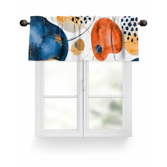 Abstract Boho Kitchen Valances for Windows Orange Navy Watercolor Gold Lines Valance Curtains  for Kitchen /Living Room/Bedroom/ Bathroom Decor, 54"x18 " ,Rod Pocket 1 Panel,