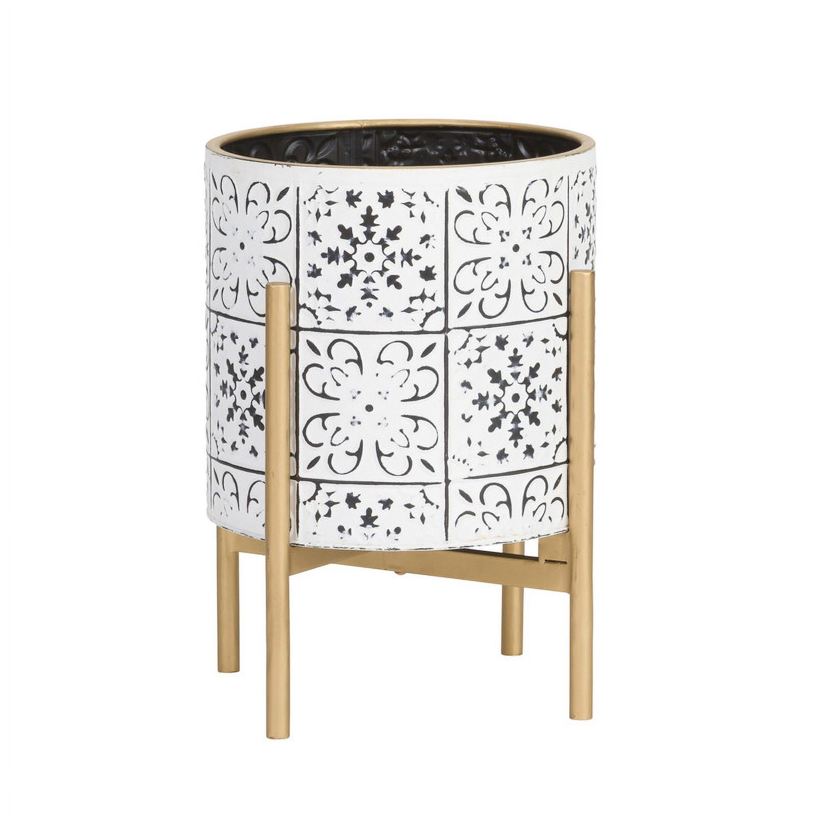 Modern Metal Planter Pot With 4-Leg Gold Metal Base - White & Black - 14.75"H x 11.75"W