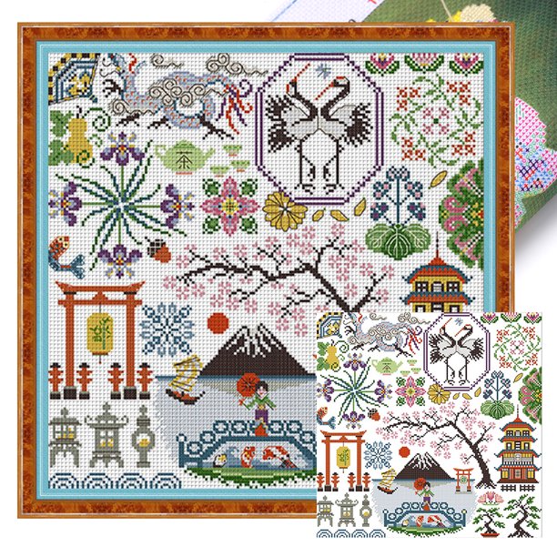 Hilo de bordar Algodón ecológico 14CT Monte impreso Fuji Puzzle Punto de cruz 37x37cm