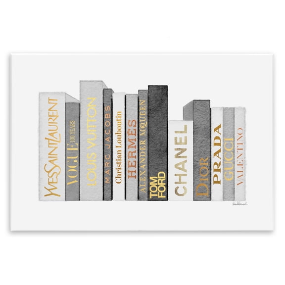 Stupell Industries Contemporary Fashion Designer Bookstack Grey Gold Watercolor Wall Plaque Art, 15 x 10, by Amanda Greenwood
