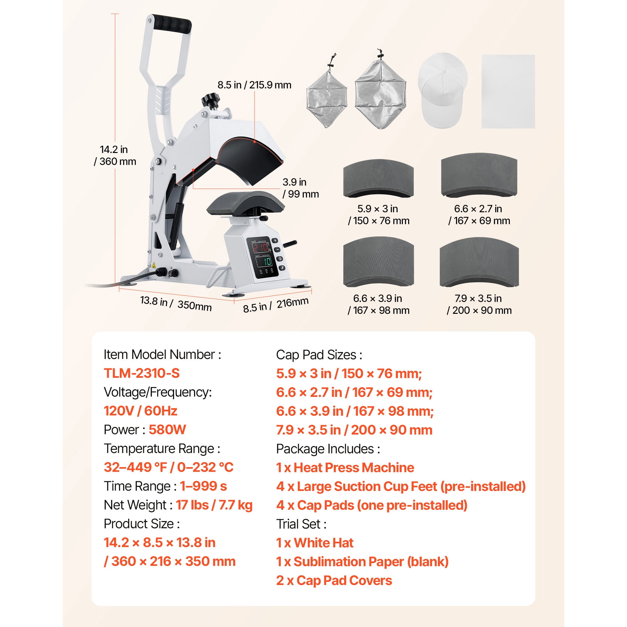 KFFKFF Hat Heat Press Machine with 4 Swappable Platens and Cap Stretcher, Accurate Temperature and Time Settings, Ideal for Heat Transfer Vinyl and Sublimation on Hats and Caps, White