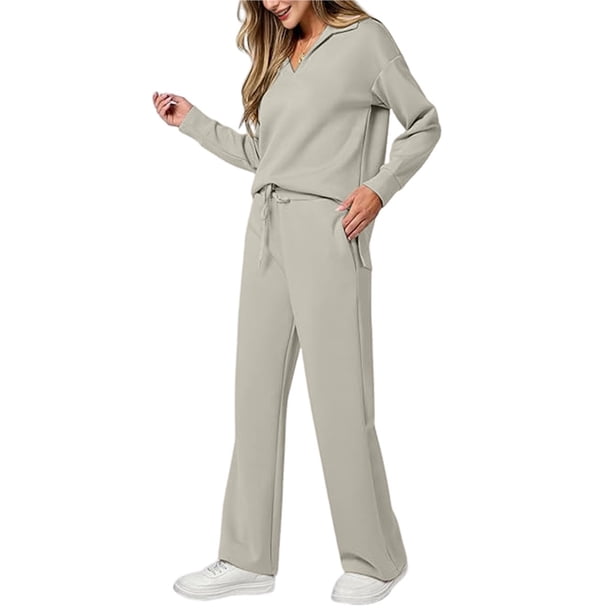 Conjuntos de Dos Piezas para Mujer, Moda de Otoño 2025, Pantalones Anchos, Conjunto de Estar por Casa, para Viajes y Vacaciones. Caqui M