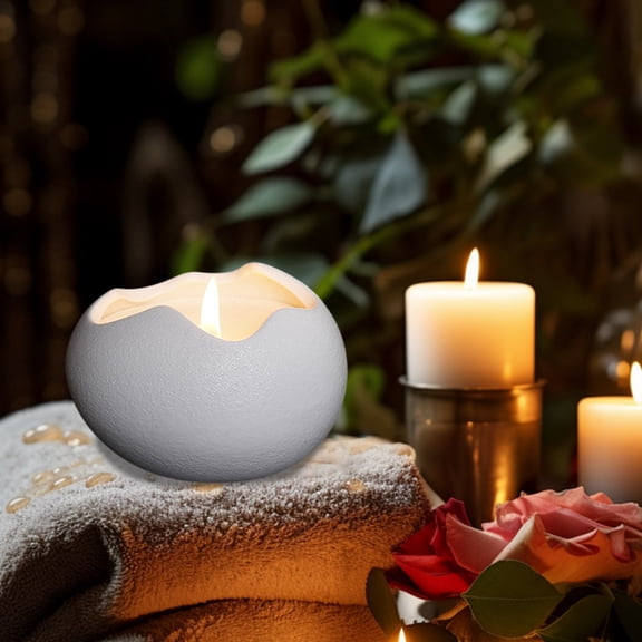 Eggshell Ceramic Candle Holder with Elegant Design for Home Decor and Gift Giving as Aromatherapy Vessel and Decorative Centerpiece Without Candle Included in White Pink Black(White)