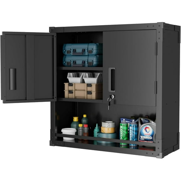 YKITRD Metal Wall Mounted Storage Cabinets with Locking Doors & Adjustable Shelf Black