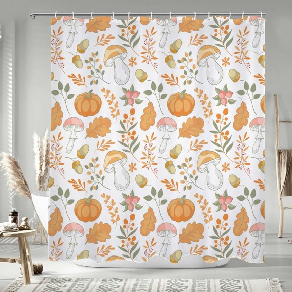 72x72 Inch Fall Farmhouse Extra Long Shower Curtain Maple Leaves Mushroom Polyester Bath Curtain Farm Thanksgiving Themed Shower Curtains for Kids Bathroom Decor Waterproof with Hooks
