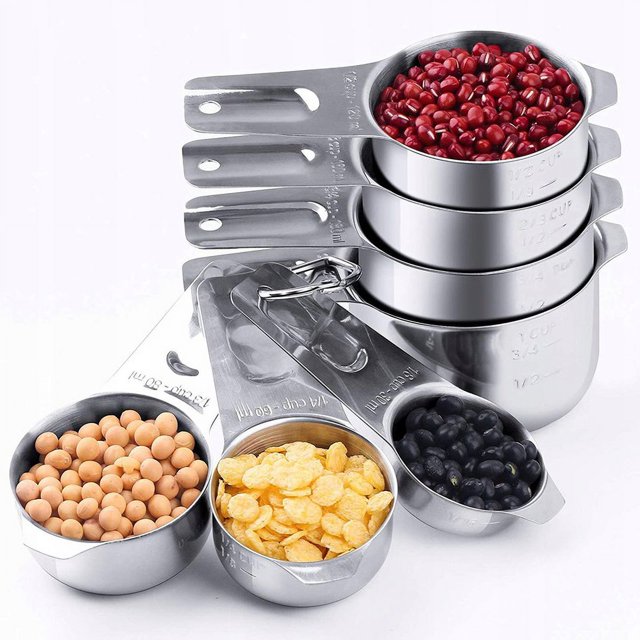 Taza medidora de acero inoxidable, juego de cuchara medidora graduada de 7 piezas, herramientas de cocina