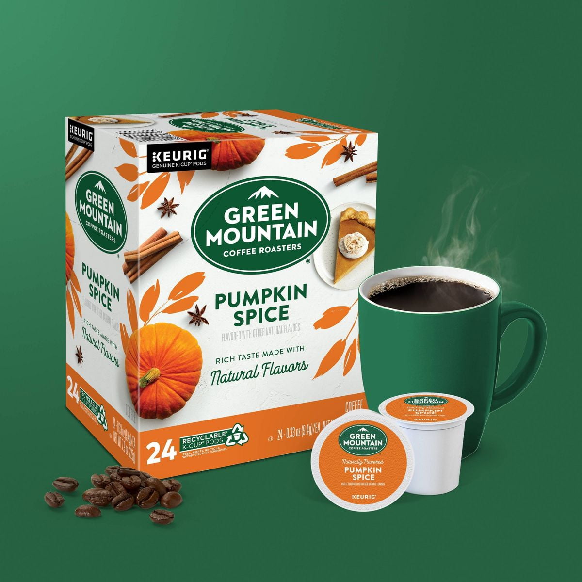 2X - 24ct Green Mountain Coffee Pumpkin Spice Keurig K-Cup Coffee Pods Flavored Coffee Light Roast