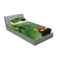thumbnail image 2 of Ambesonne Nature Fitted Sheet & Pillow Sham Set, Boats Lake Forest Serene, Twin, Fern Green Cinnamon, 2 of 2