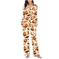 thumbnail image 5 of Feancey Halloween Lounge Set for Women Long Sleeve Button Down Sleepwear Holiday Novelty Print Pajamas Wide Leg Pants Loungewear Sets Multicolor L, 5 of 7