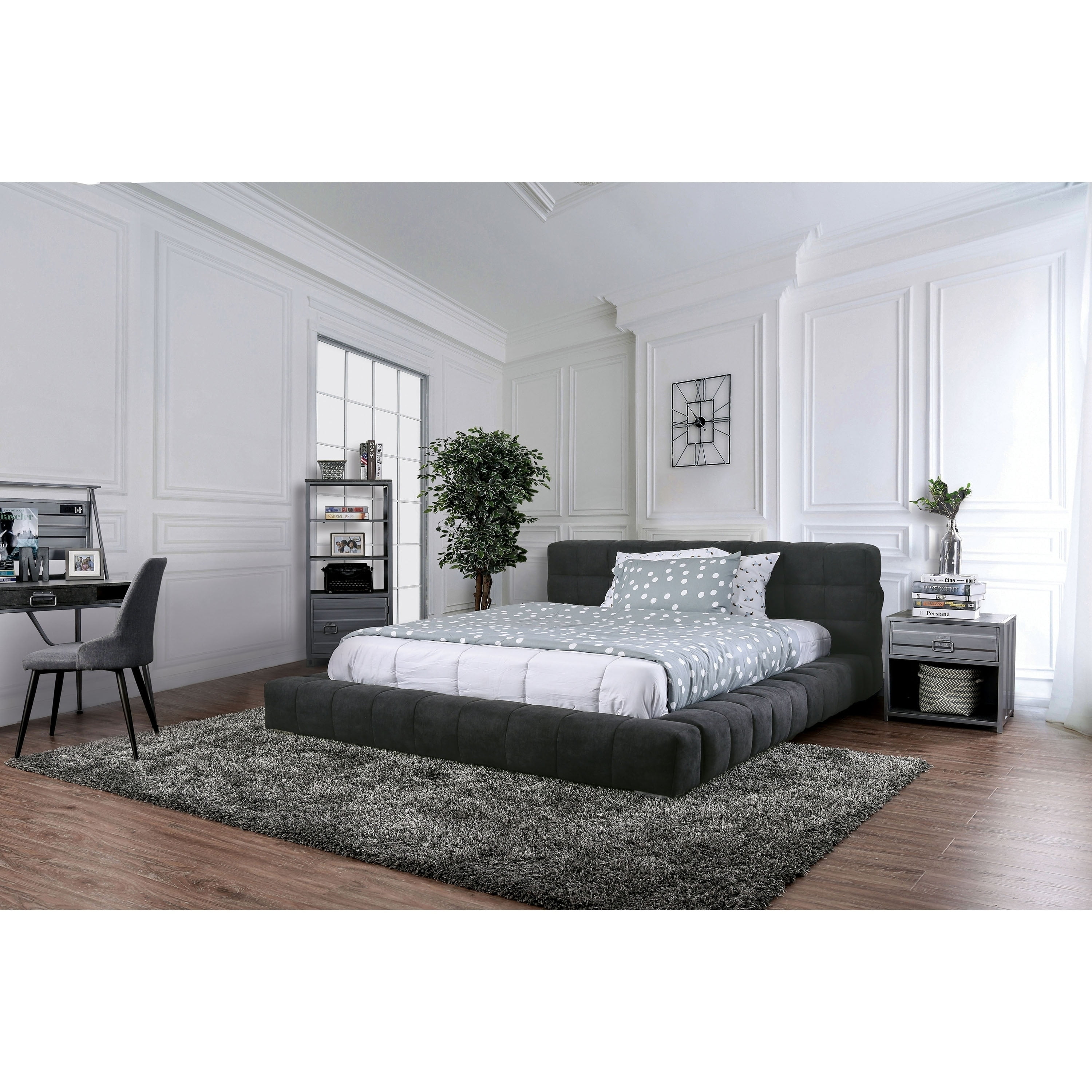 Strick Bolton Modern Grey Fabric USB Headboard Platform Bed