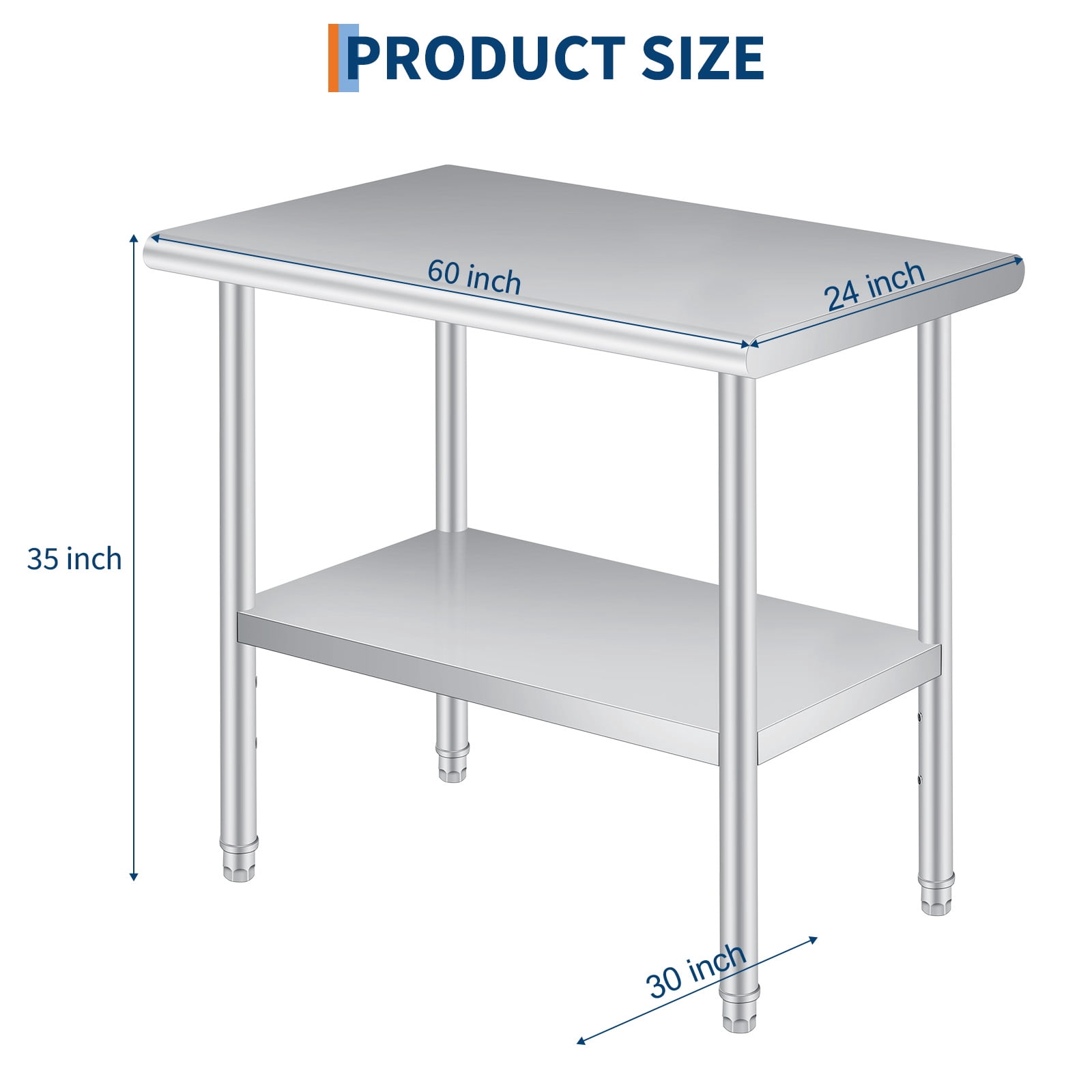 24x60 Inch Heavy Duty Stainless Steel Outdoor Kitchen Work Table – Adjustable Undershelf, Backsplash, Rolling Casters, Commercial BBQ Prep Storage