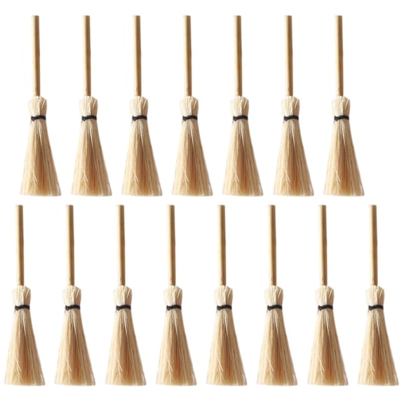 LULULION 15Pcs Mini Dollhouse Brooms Khaki Natural Bamboo Props for Themed Party Miniature Scene