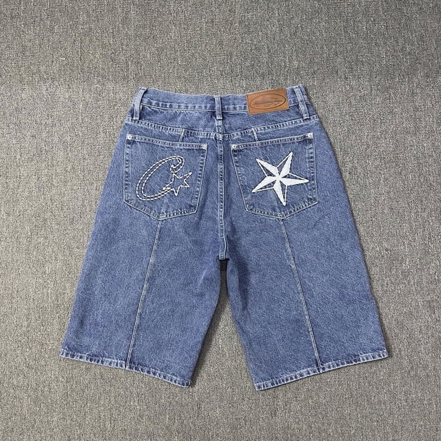 Corteiz Alcatraz jeans estrella chaqueta bordada high street retro pantalones cortos desgastados pantalones cinco cuartos de moda