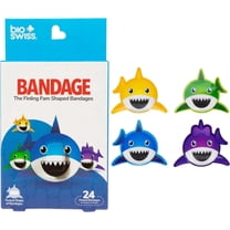 BioSwiss Bandages, Finling Fam Shark Shaped Self Adhesive Bandage, Latex Free Sterile Wound Care, 24 Count