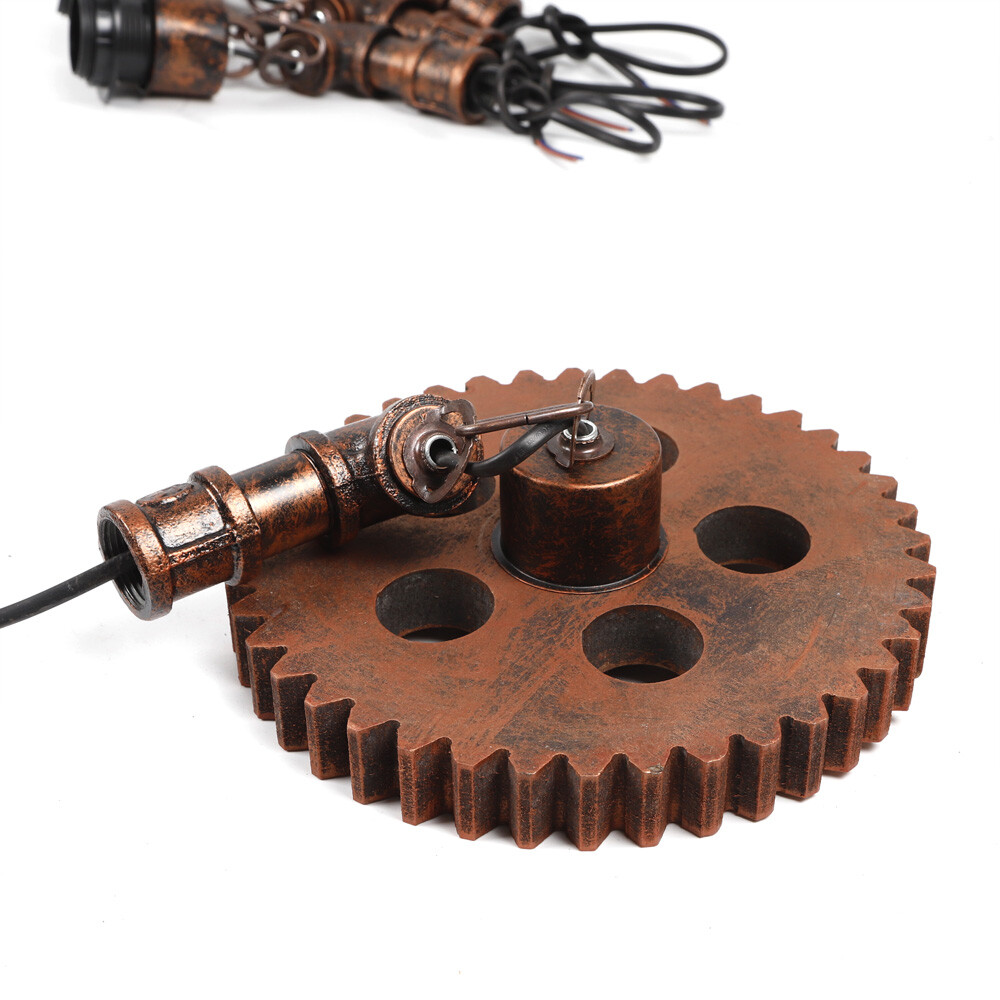 9-Head Gear-Shaped Rustic Ceiling Light Pendant Lamp Fixture Steampunk Gear Chain Chandelier 110V 40W 33.46*17.71in for Residential and Commercial Lighting, Living Rooms, Bedrooms