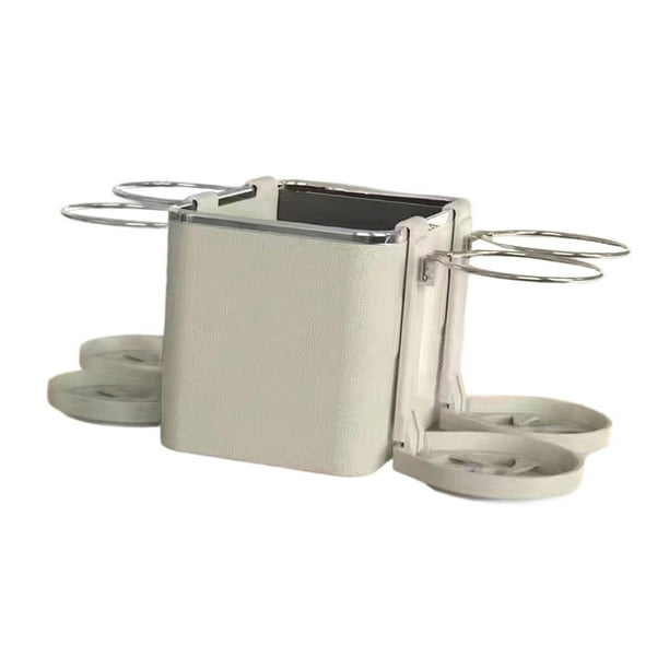 Caja de almacenamiento para reposabrazos de coche, organizador de consola central con 4 portavasos plegables Beige